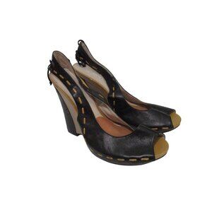 MOD Betsy Brown Peep Toe Slingbacks Whip Stitching Accents - EU40